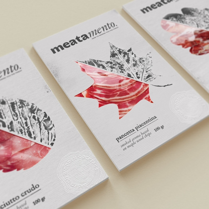 Meatamento熏肉包裝設(shè)計，采用葉子造型的開窗紙盒設(shè)計