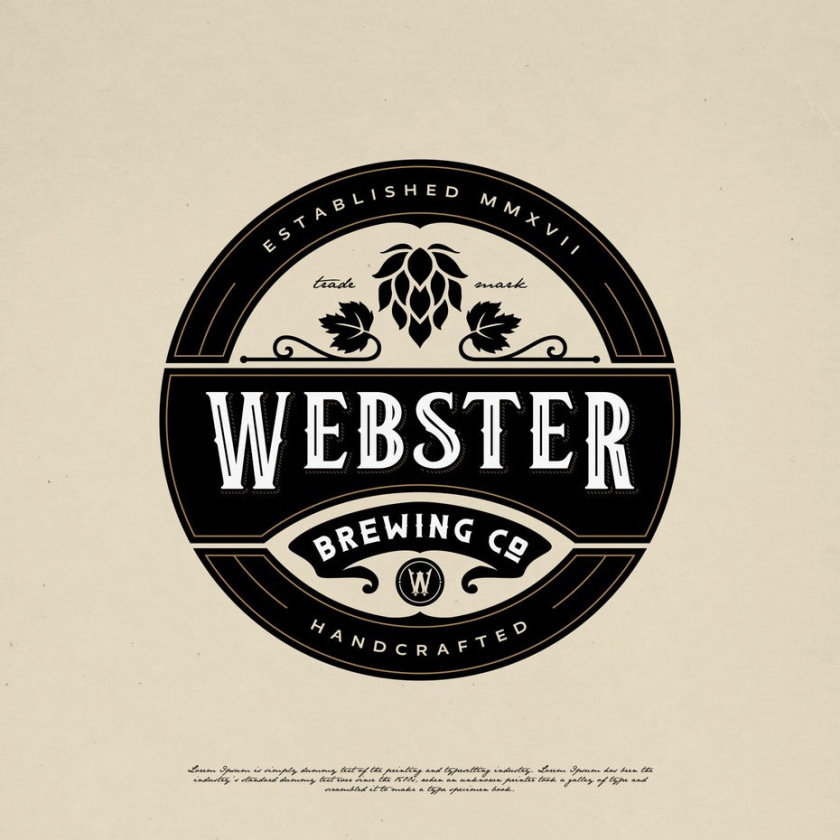 復(fù)古徽章徽標(biāo)logo設(shè)計(jì)-Webster Brewing Co會徽logo