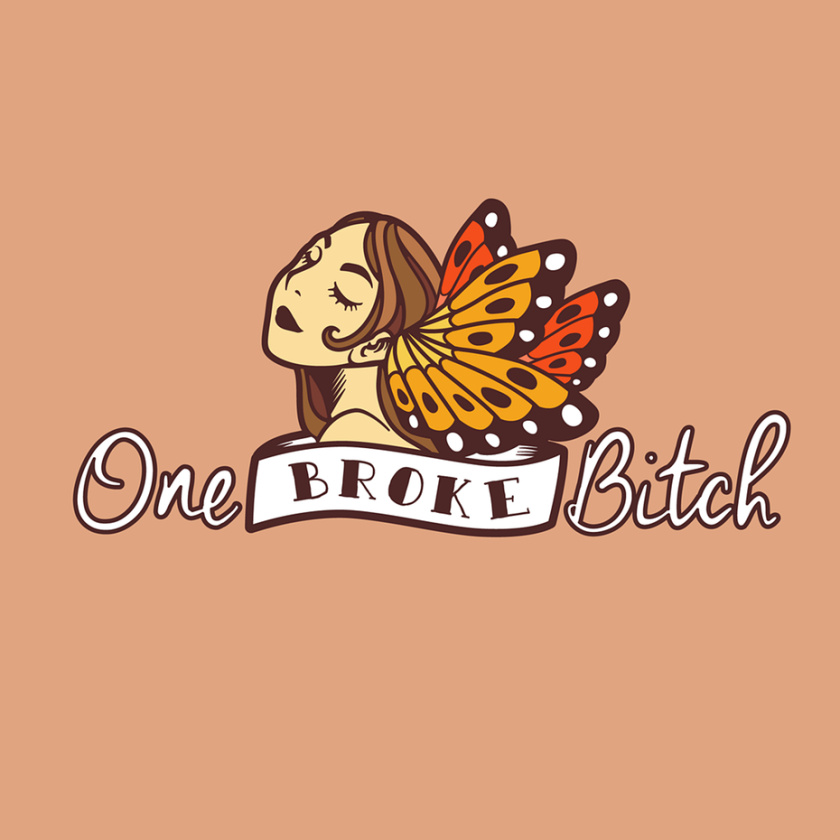 大膽，勇敢和美麗的女性標(biāo)志設(shè)計-One Broke Bitch 女人+蝴蝶標(biāo)志設(shè)計