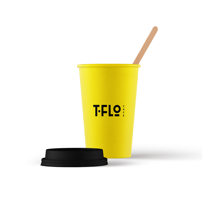 黃色背景標(biāo)志設(shè)計(jì)-T-flo Cafe咖啡logo設(shè)計(jì)