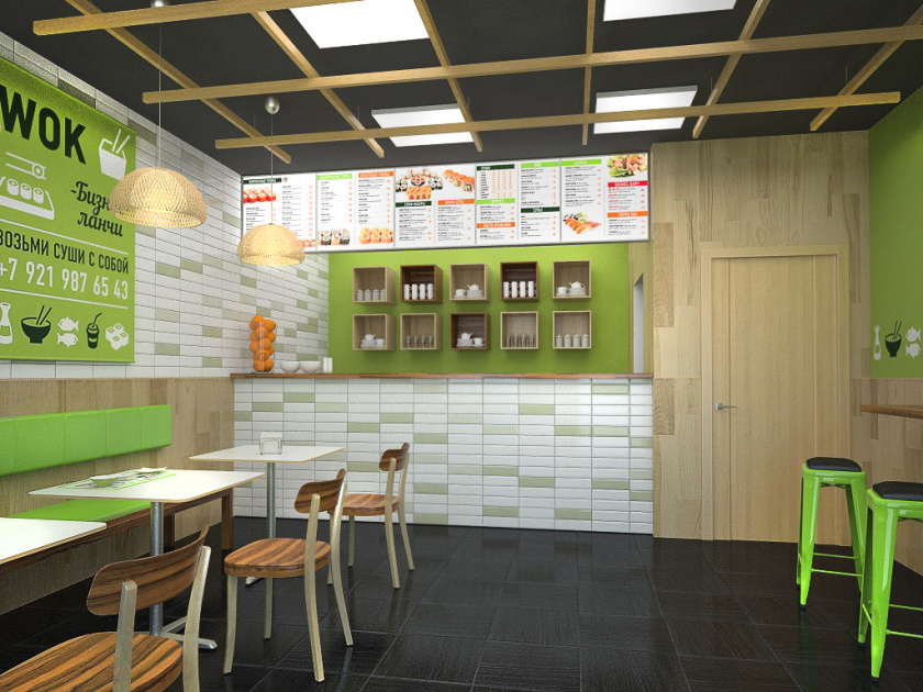 愛達壽司店餐飲品牌形象設計-餐廳空間設計，小而精的清新綠色風設