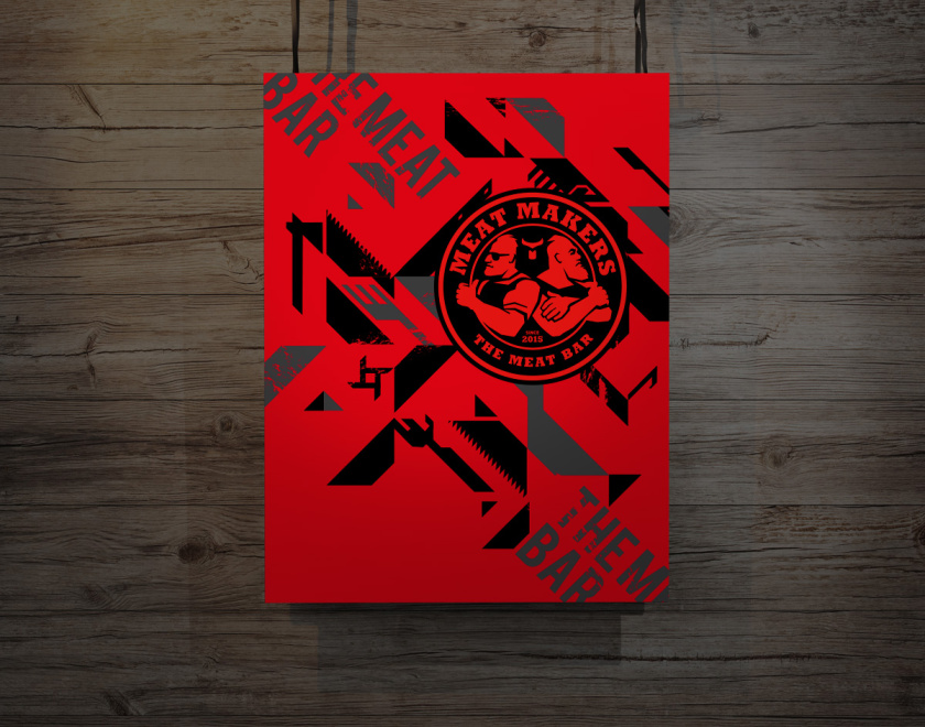 Meat Makers 肉食酒吧餐廳logo設(shè)計(jì)vi設(shè)計(jì),兩個(gè)背靠背硬漢+小刀幾何元素 Meat Makers 肉食酒吧餐廳logo設(shè)計(jì)vi設(shè)計(jì),兩個(gè)背靠背硬漢+小刀幾何元素