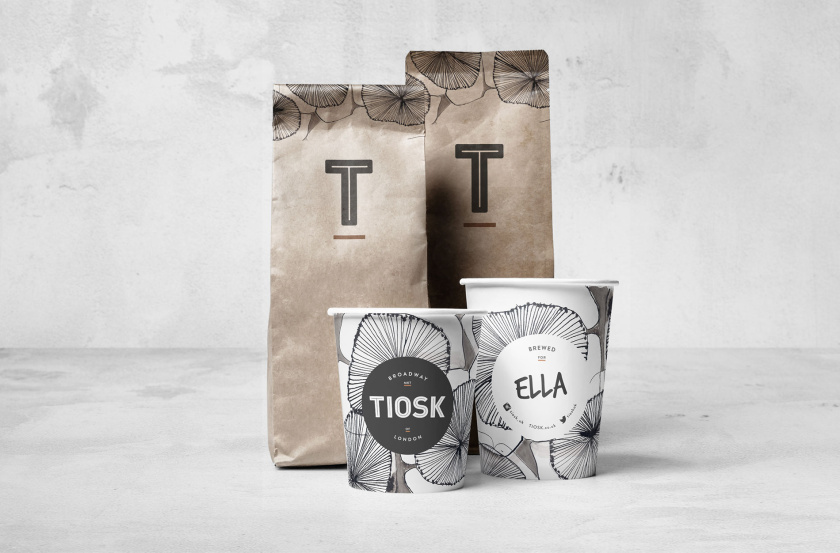 Tiosk茶飲餐飲品牌形象設(shè)計(jì)，水墨線條畫風(fēng)格