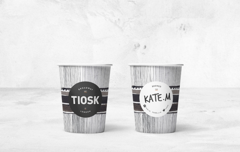 Tiosk茶飲餐飲品牌形象設計，水墨線條畫風格