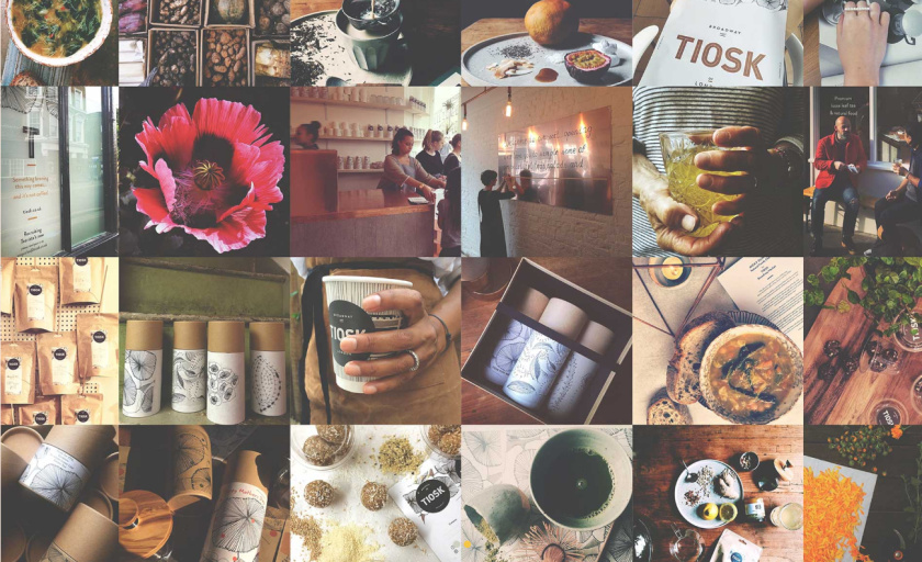 Tiosk茶飲餐飲品牌形象設計，水墨線條畫風格