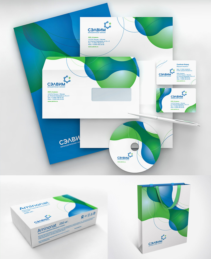 醫(yī)藥品牌設計：Salvim制藥公司企業(yè)logo設計vi設計，基因分子鍵元素+字母C
