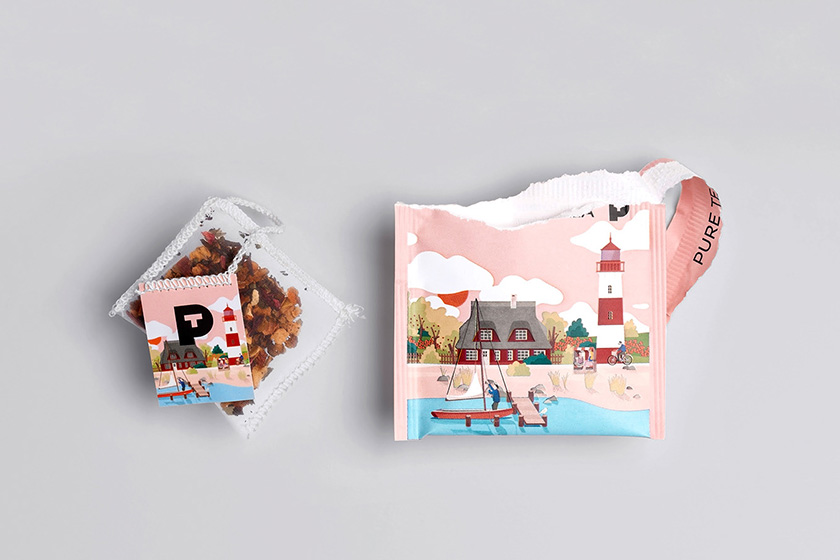 pure tea 純茶有機茶葉包裝設計，13個茶葉原產(chǎn)地風景插圖設計