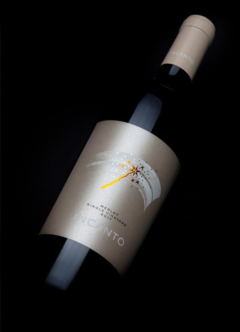 Incanto葡萄酒酒標(biāo)包裝標(biāo)簽設(shè)計,菜肴凹凸金箔印刷工藝的魔術(shù)棒圖案 Incanto葡萄酒酒標(biāo)包裝標(biāo)簽設(shè)計,菜肴凹凸金箔印刷工藝的魔術(shù)棒圖案