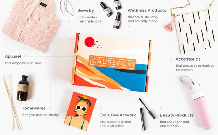 講故事的包裝-Causebox美容化妝品包裝設計：每個盒子都有定制的設計，可以講述品牌的故事，并與內部物品保持聯(lián)系。