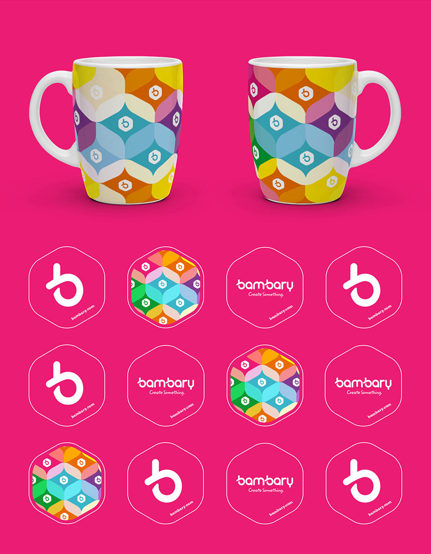 bambary毛線品牌命名logo設計與品牌vi形象設計。多彩的六邊形色塊 bambary毛線品牌命名logo設計與品牌vi形象設計。多彩的六邊形色塊