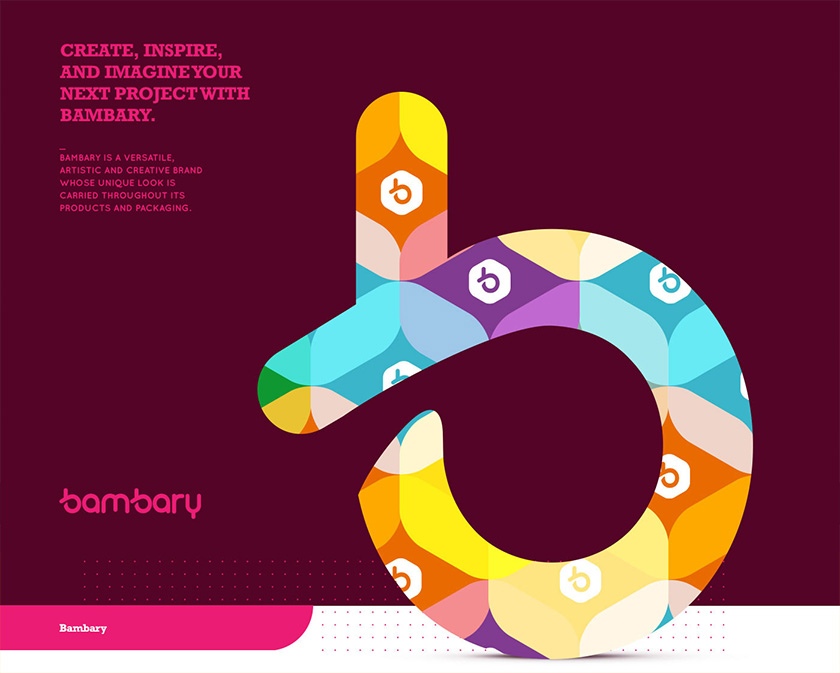 bambary毛線品牌命名logo設計與品牌vi形象設計。多彩的六邊形色塊 bambary毛線品牌命名logo設計與品牌vi形象設計。多彩的六邊形色塊
