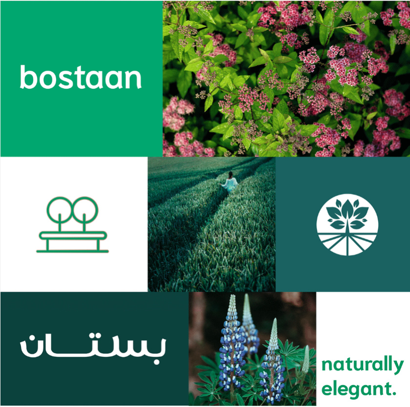 Bostaan 景觀公司logo設(shè)計與vi設(shè)計，矢量化幾何風格綠葉與根須