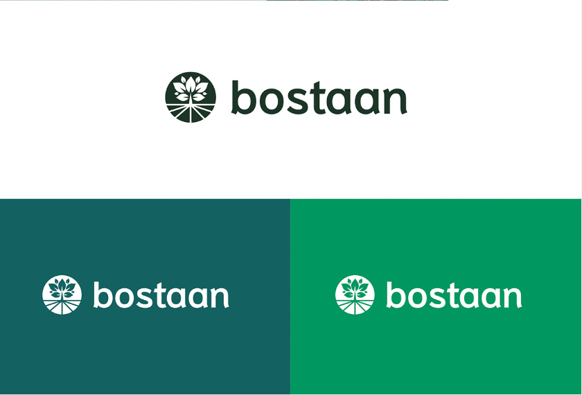 Bostaan 景觀公司logo設(shè)計與vi設(shè)計，矢量化幾何風格綠葉與根須
