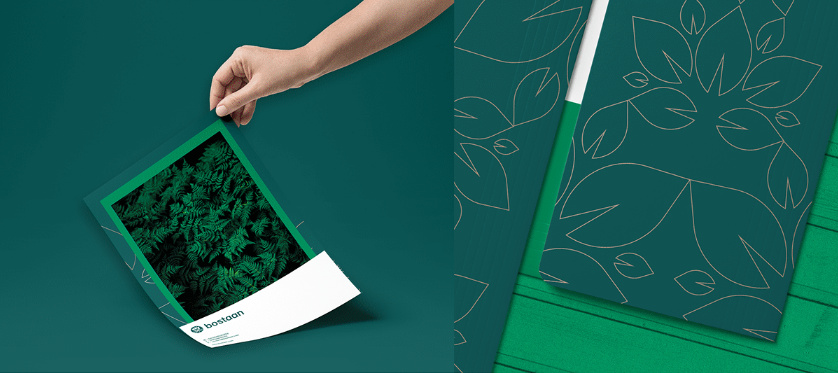 Bostaan 景觀公司logo設(shè)計與vi設(shè)計，矢量化幾何風格綠葉與根須