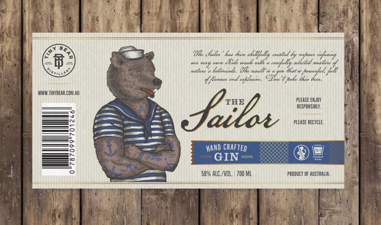 小熊杜松子酒包裝標(biāo)簽設(shè)計(jì)，每種酒都有不同的小熊插畫(huà)