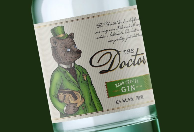 小熊杜松子酒包裝標(biāo)簽設(shè)計(jì)，每種酒都有不同的小熊插畫(huà)
