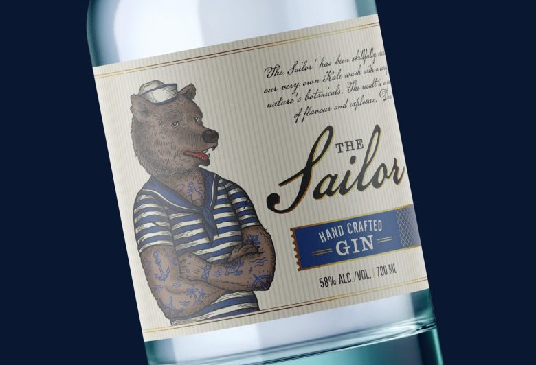 小熊杜松子酒包裝標(biāo)簽設(shè)計(jì)，每種酒都有不同的小熊插畫(huà)