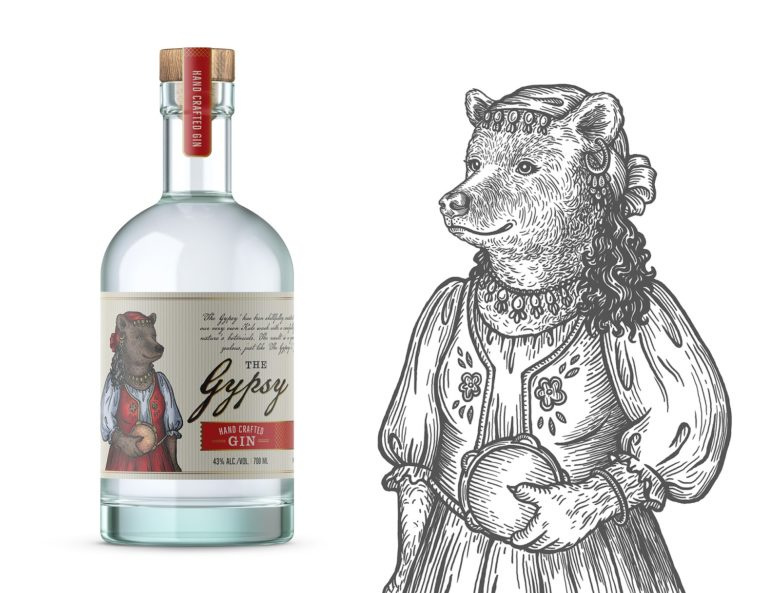 小熊杜松子酒包裝標(biāo)簽設(shè)計(jì)，每種酒都有不同的小熊插畫(huà)