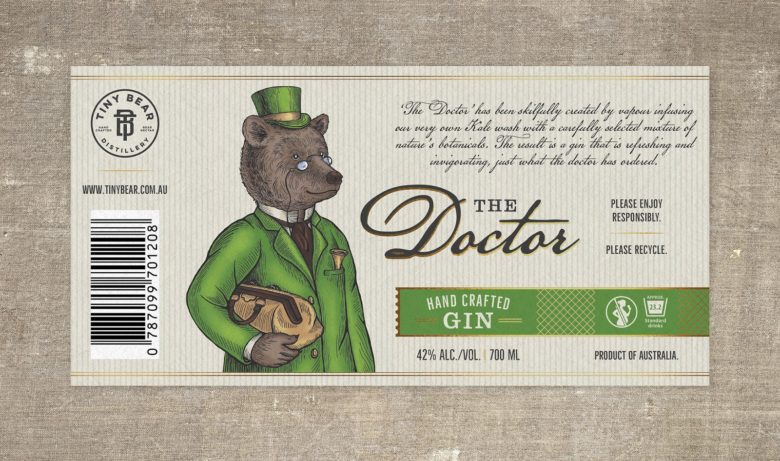 小熊杜松子酒包裝標(biāo)簽設(shè)計(jì)，每種酒都有不同的小熊插畫(huà)