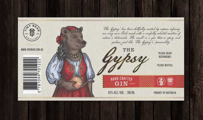 小熊杜松子酒包裝標(biāo)簽設(shè)計(jì)，每種酒都有不同的小熊插畫(huà)