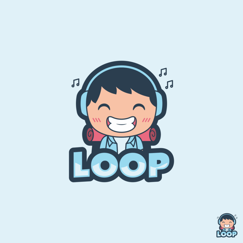 卡通人物與耳機徽標logo設計