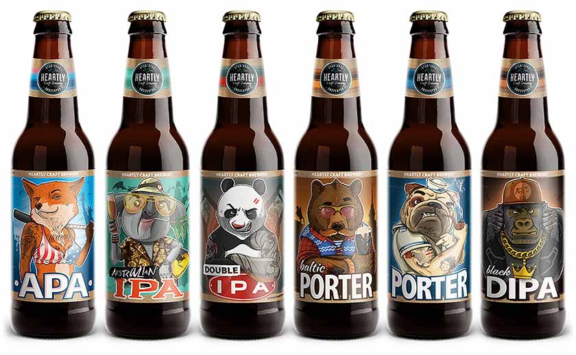 俄羅斯Heartly Brewery淡啤酒包裝設計，20款動物英雄角色插畫引發(fā)靈魂躁動