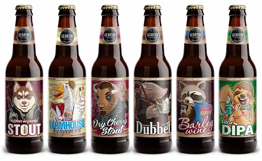 俄羅斯Heartly Brewery淡啤酒包裝設計，20款動物英雄角色插畫引發(fā)靈魂躁動