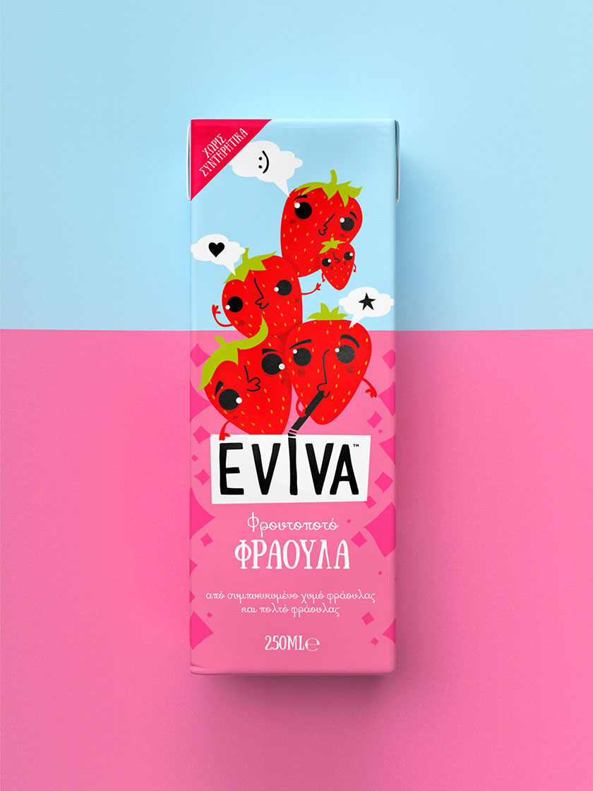 Eviva kids兒童果汁飲料包裝設(shè)計(jì)插畫設(shè)計(jì)，可愛水果卡通一起狂歡