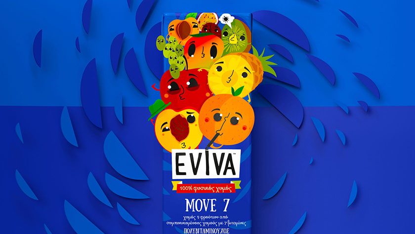 Eviva kids兒童果汁飲料包裝設(shè)計插畫設(shè)計，可愛水果卡通一起狂歡