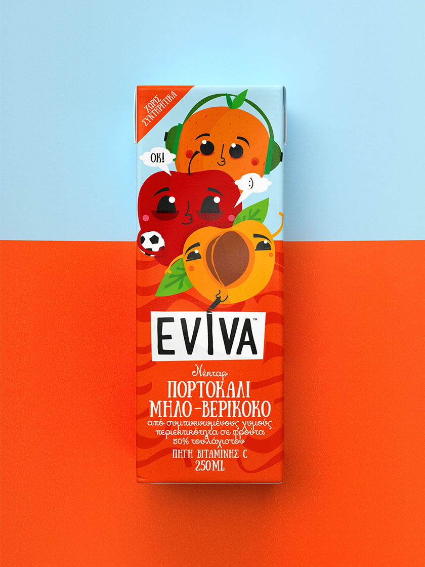 Eviva kids兒童果汁飲料包裝設(shè)計(jì)插畫設(shè)計(jì)，可愛水果卡通一起狂歡