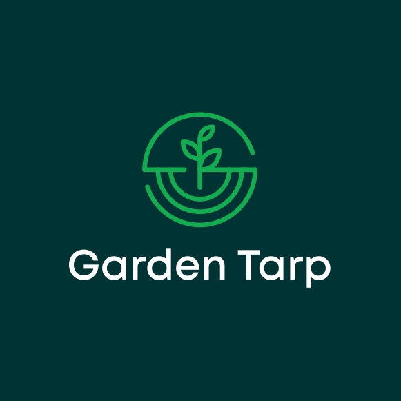 通過(guò)線條藝術(shù)和文本“花園Tarp”描繪的植物生長(zhǎng)的一個(gè)圓圈的幾何標(biāo)志