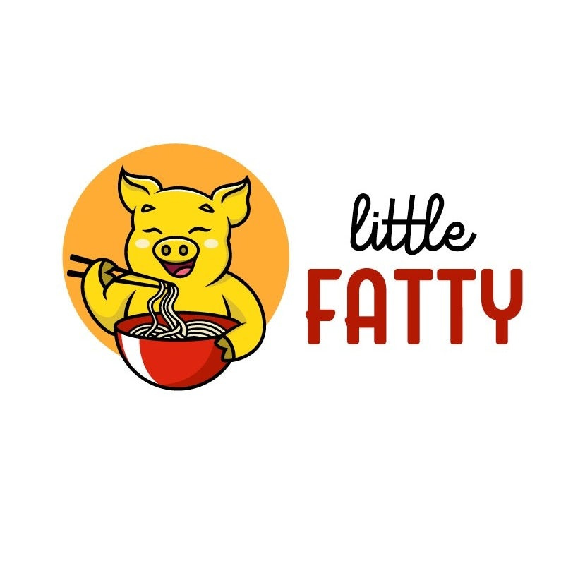 可愛動物logo設(shè)計-吃一碗面條加筷子的豬