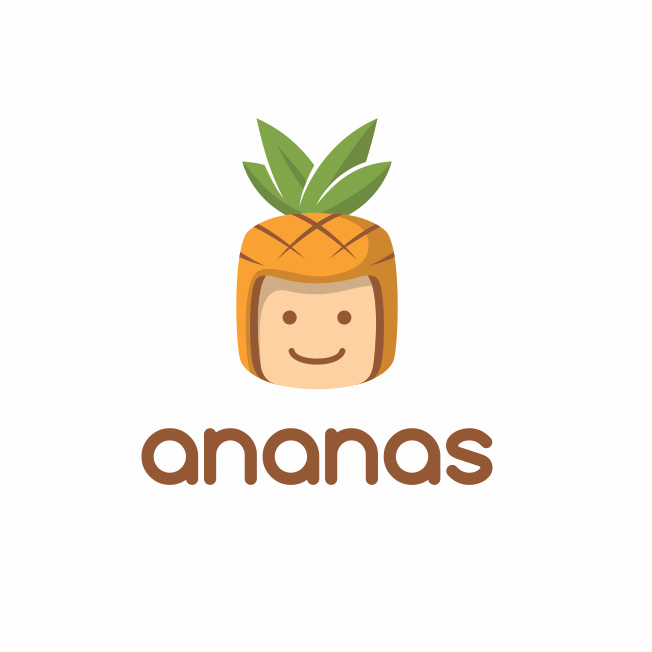 可愛的美味logo設(shè)計-一個菠蘿的簡單的圖象與面孔的logo設(shè)