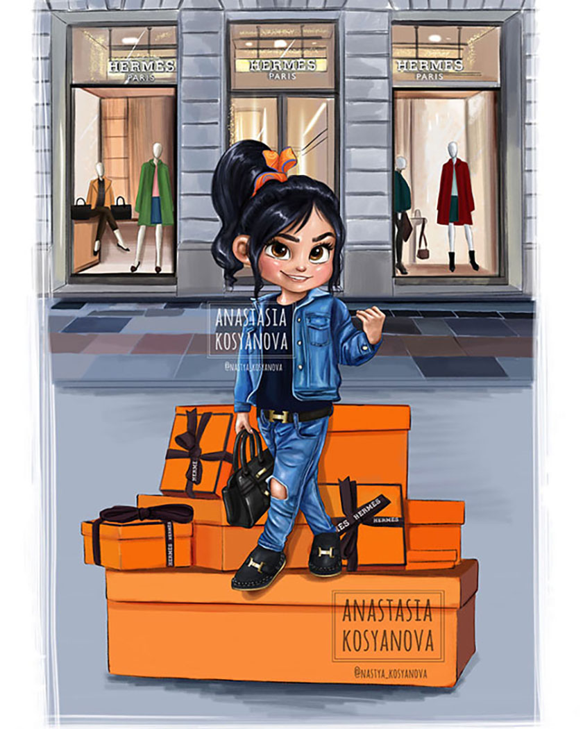 19個使用奢侈品牌的迪士尼公主的美麗插圖