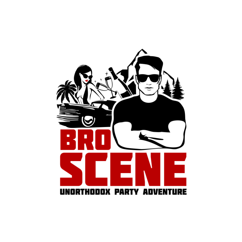 站立堅硬在婦女，樹，汽車和山前面的一個人的圖象的旅游logo設(shè)計