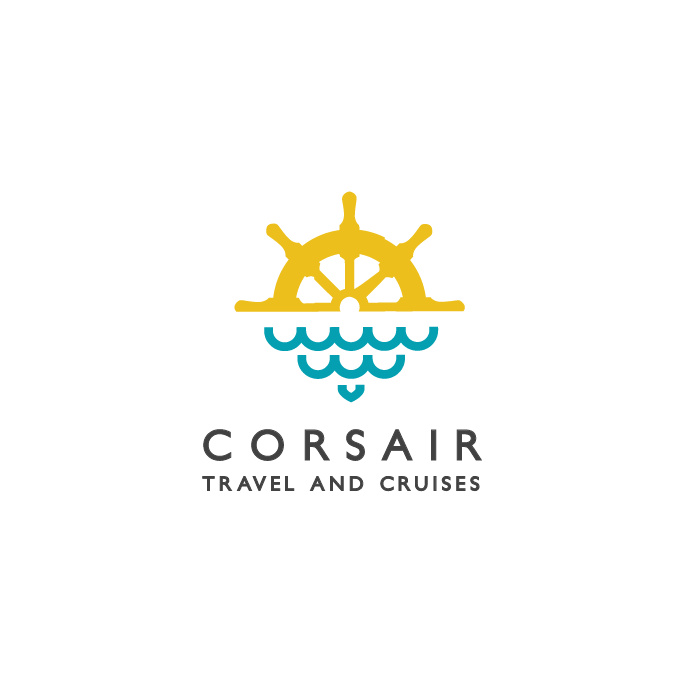 船的方向盤的上半部分，下方有風(fēng)格化的波浪，旅游logo設(shè)計