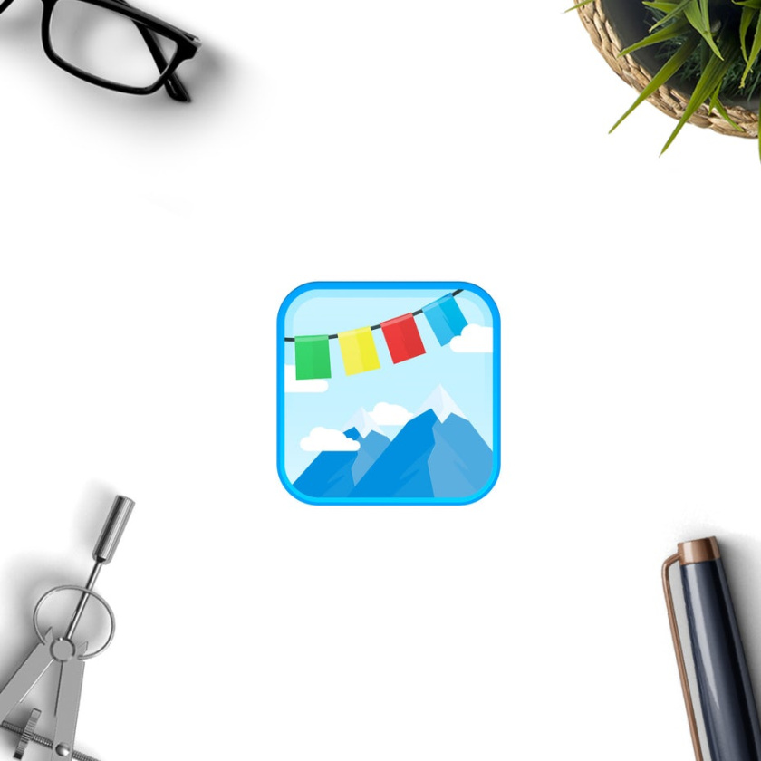 旅游logo設(shè)計圖標(biāo)顯示山脈的圖像與串過他們的經(jīng)幡