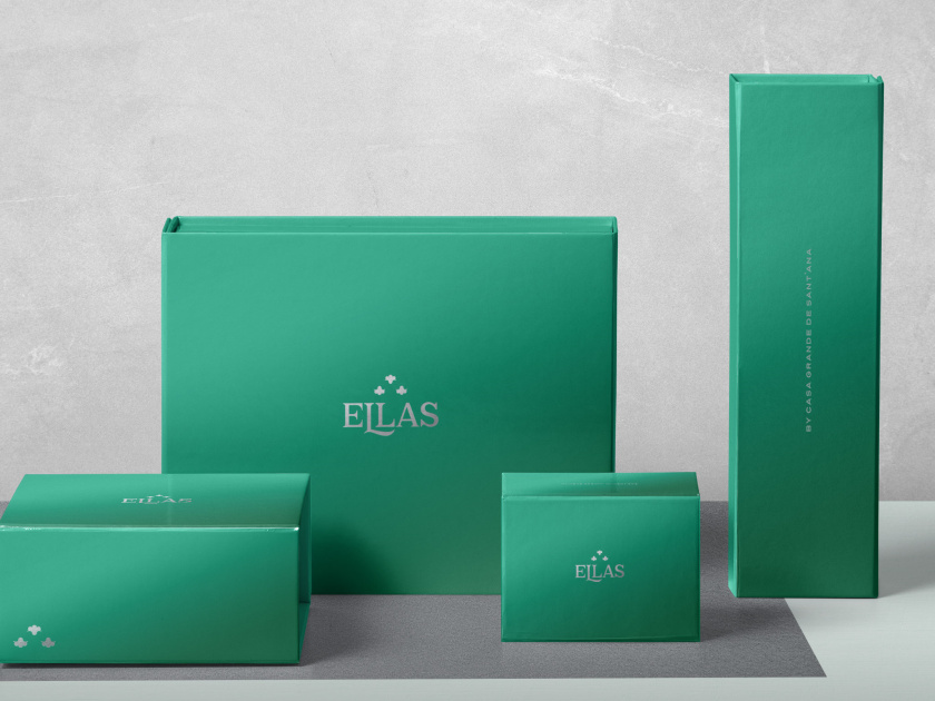 ELLAS珠寶品牌logo設(shè)計(jì)與品牌vi形象設(shè)計(jì)，三個(gè)花朵徽章