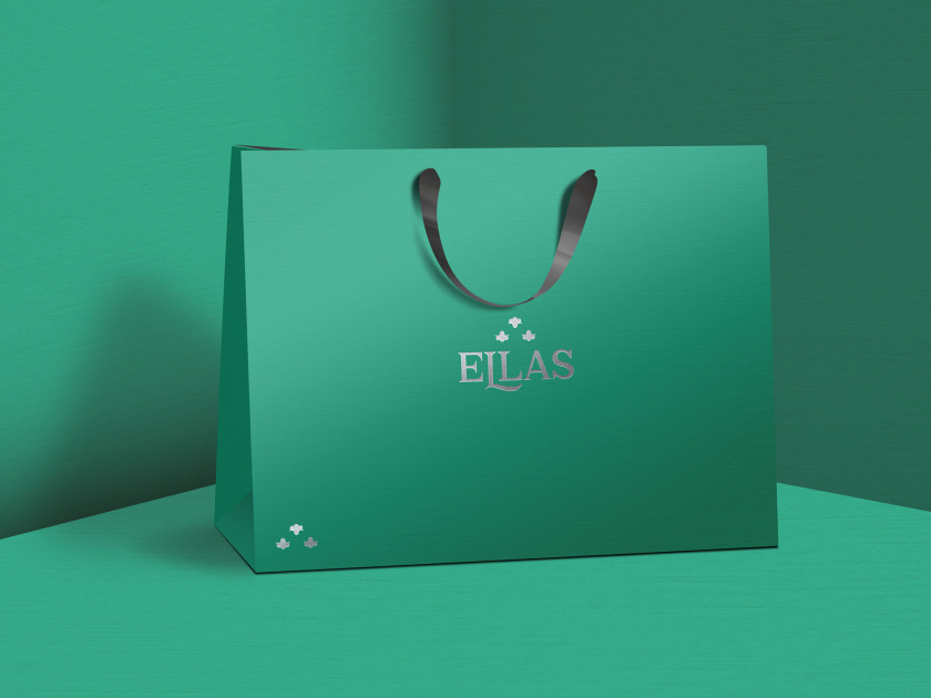 ELLAS珠寶品牌logo設(shè)計(jì)與品牌vi形象設(shè)計(jì)，三個(gè)花朵徽章