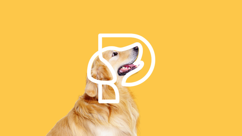Dom Pet Store 寵物食品專賣店品牌logo設(shè)計vi設(shè)計，首字母+狗頭線條logo