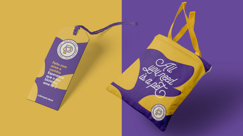 Dom Pet Store 寵物食品專賣店品牌logo設(shè)計vi設(shè)計，首字母+狗頭線條logo