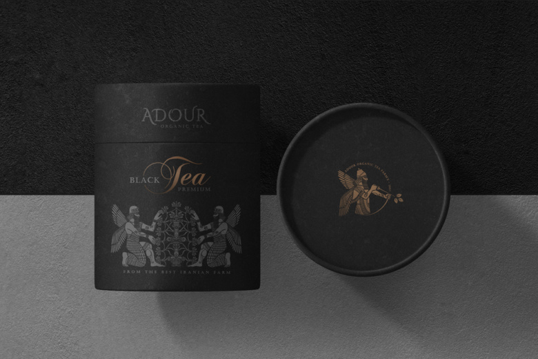 黑色風(fēng)格Adour伊朗紅茶包裝設(shè)計(jì)，波斯第一帝國士兵插畫設(shè)計(jì)