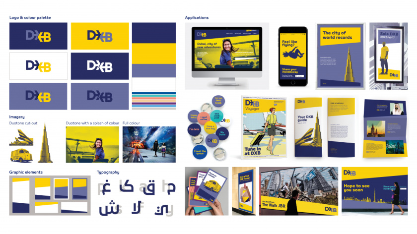 DXB迪拜機(jī)場X形箭頭logo設(shè)計(jì)與品牌形象設(shè)計(jì)，源自品牌理念“內(nèi)在的驚喜”