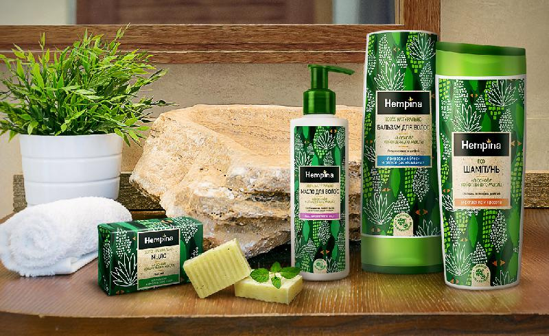 Hempina品牌化妝品包裝設計，自熱植物插畫營造天然有益屬性