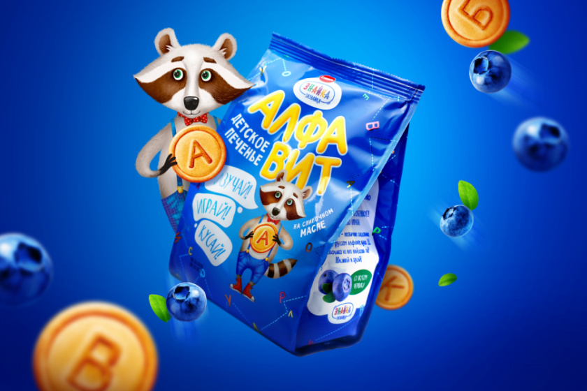 Znayka兒童食品品牌包裝設(shè)計，歡快的浣熊Yasha吉祥物設(shè)計