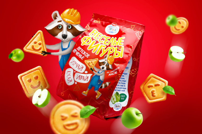 Znayka兒童食品品牌包裝設(shè)計(jì)，歡快的浣熊Yasha吉祥物設(shè)計(jì)