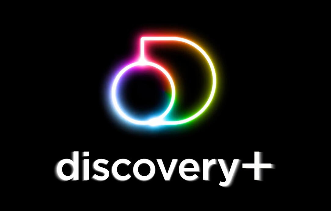 Discovery+探索電視節(jié)目頻道品牌logo設計，光譜色幾何D和一個圓的結合