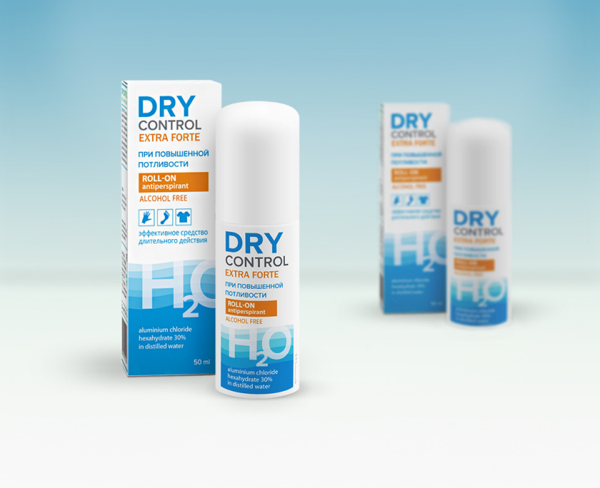 DRY CONTROL 干控止汗劑包裝設計，偏藥品包裝風格
