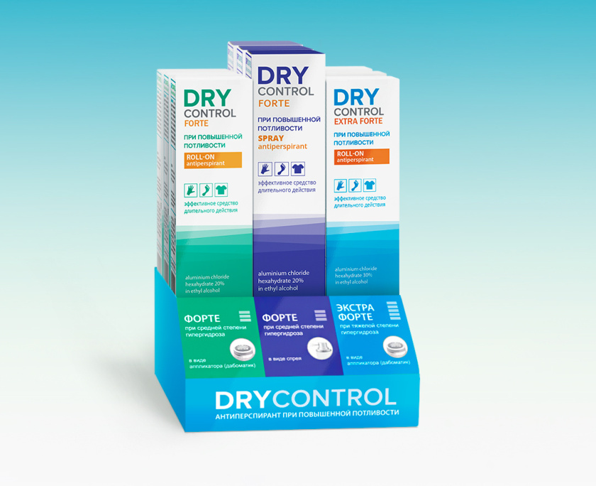 DRY CONTROL 干控止汗劑包裝設計，偏藥品包裝風格
