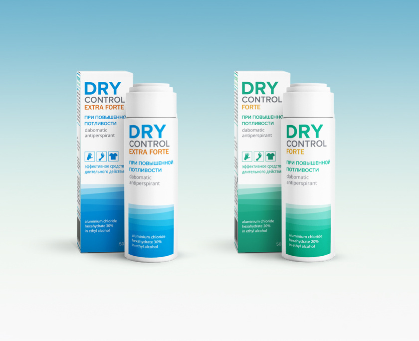 DRY CONTROL 干控止汗劑包裝設計，偏藥品包裝風格